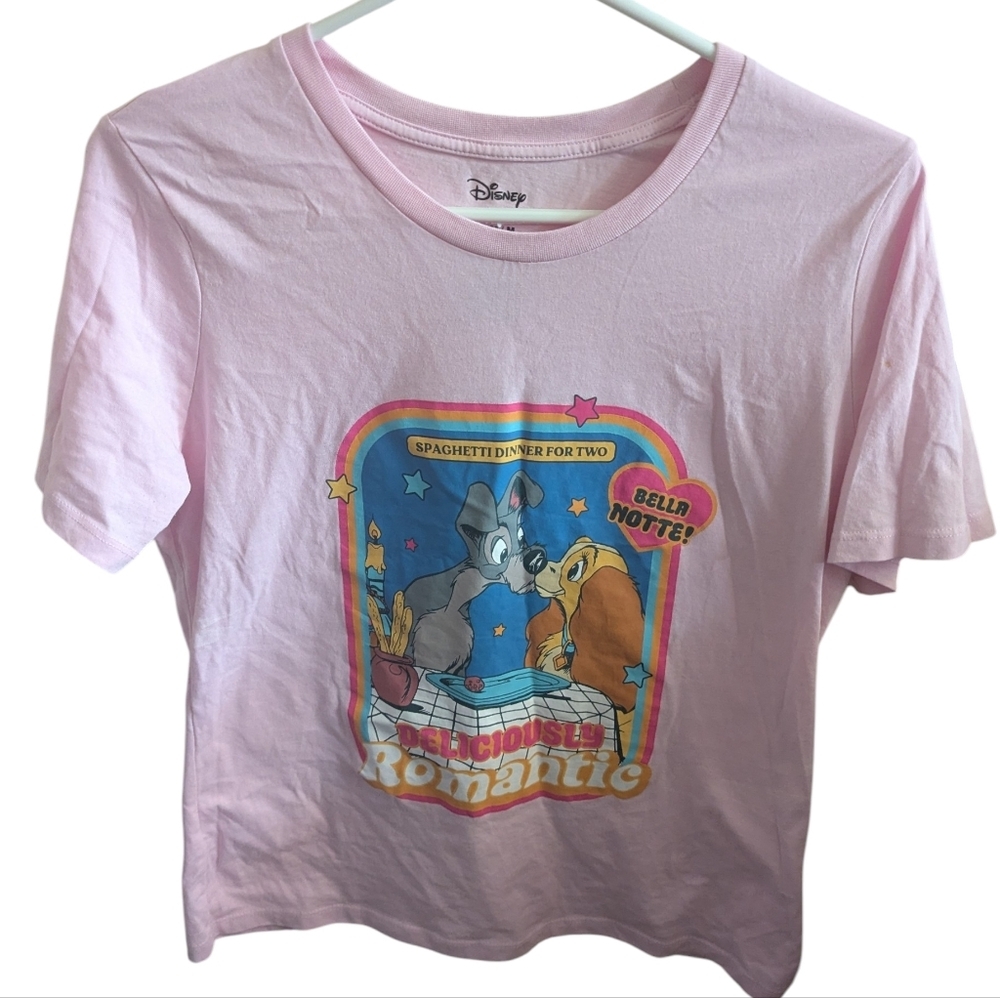 Disney Lady and the Tramp Bella Notte Pink Graphic Tee Shirt Mad Engine Medium